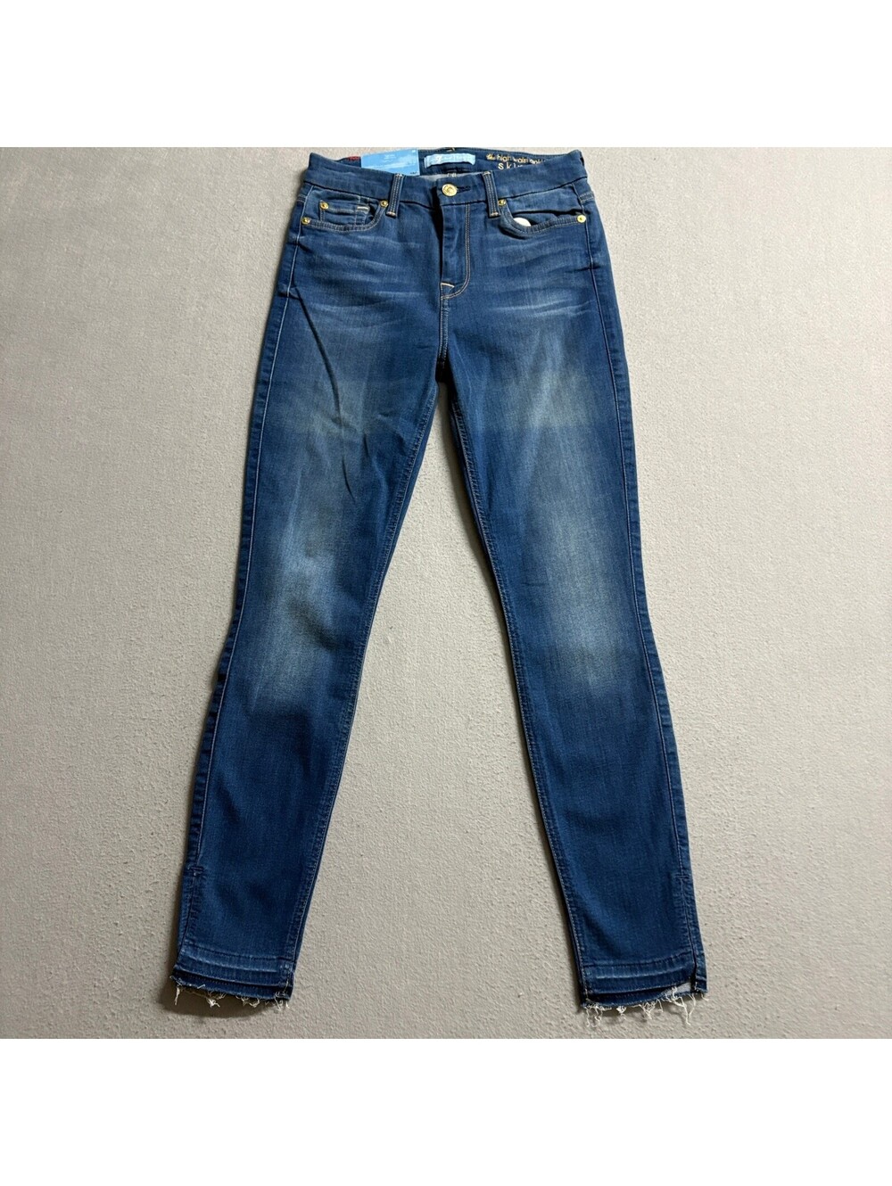 7 For All Mankind Blair High Waist Ankle Skinny Jeans Womens 25 Raw Hem Blue